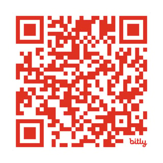 Red and white QR code with three position markers and bitly branding